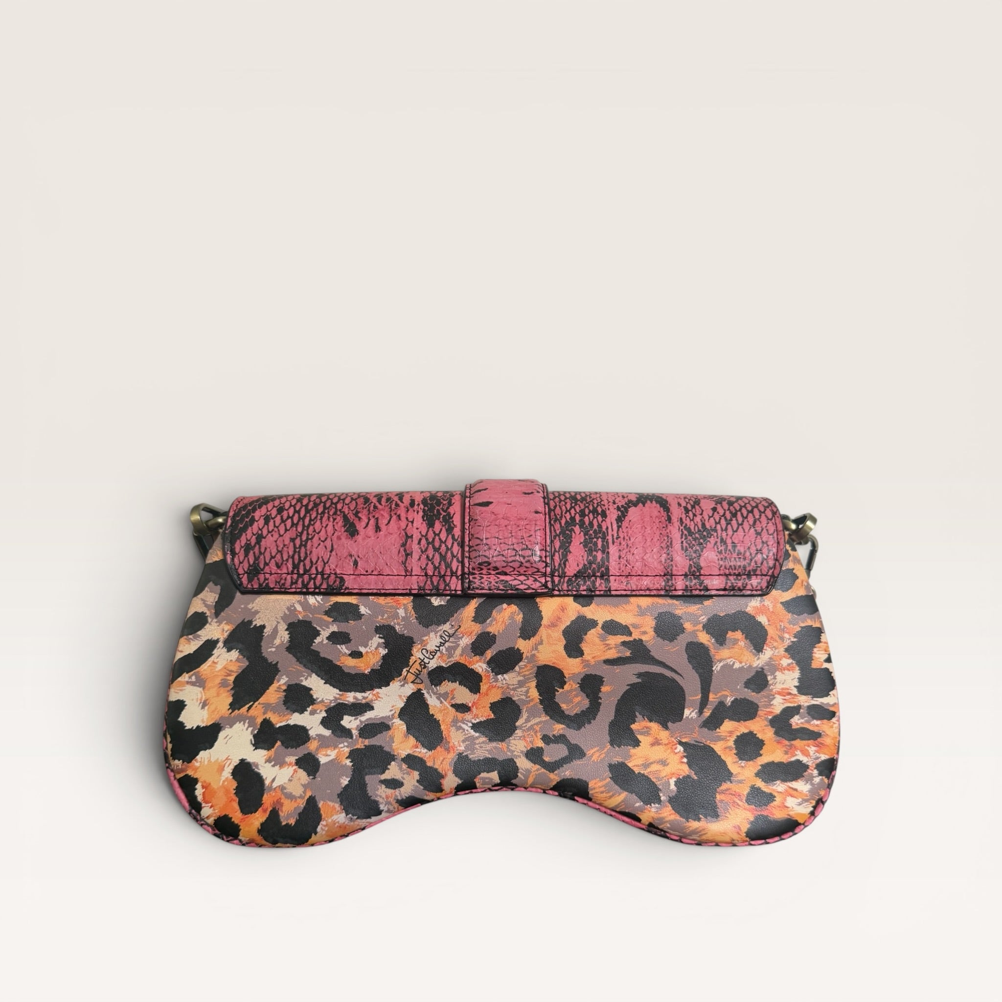 Just Cavalli Pink Python & Leopard Print Chain Shoulder Bag