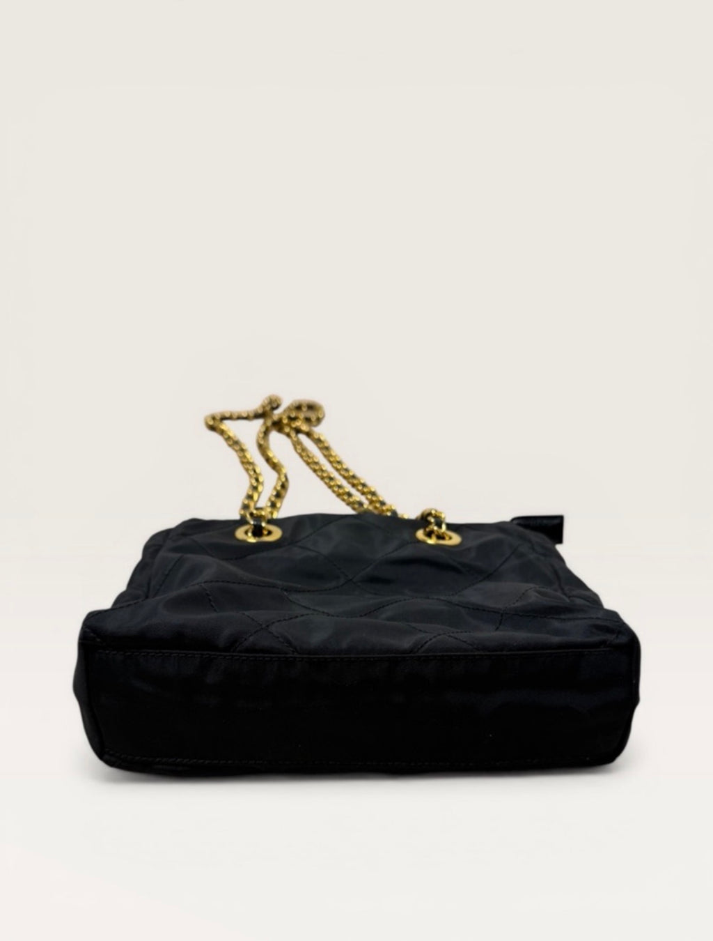 Prada Quilted Tessuto Nylon Chain Shoulder Bag Black Gold Hardware