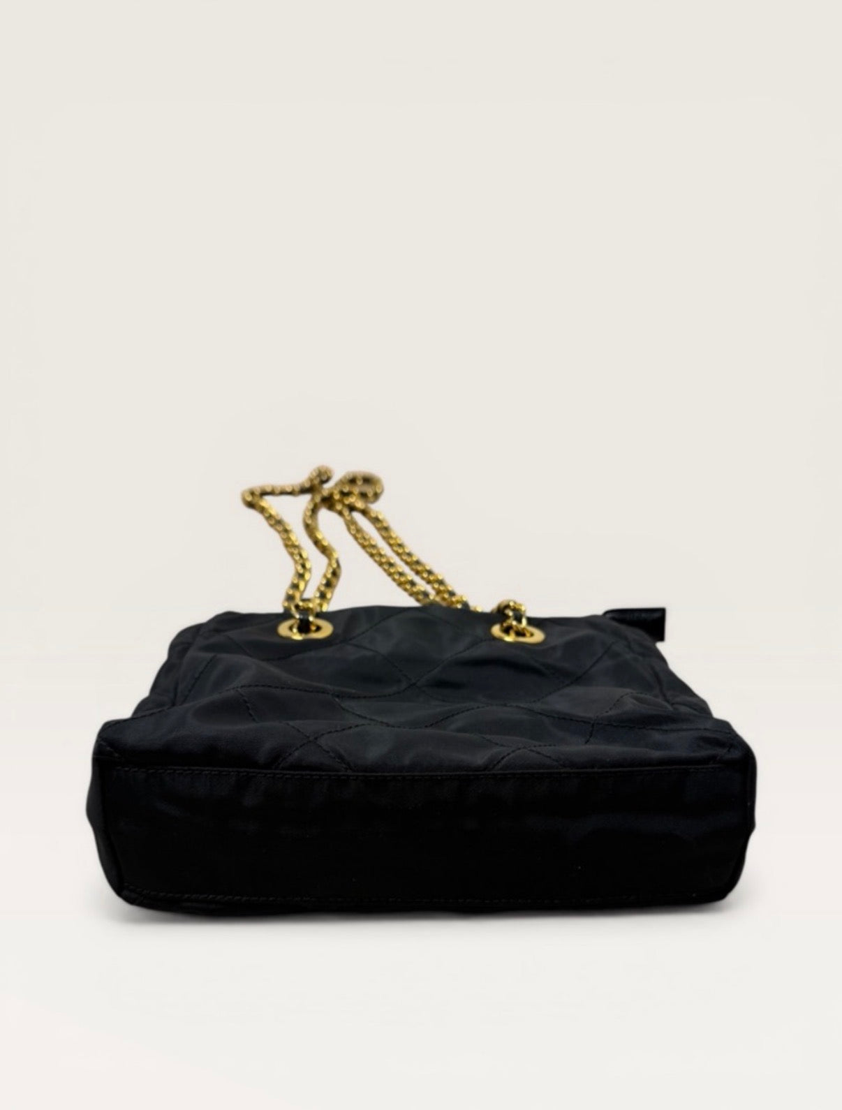 Prada Quilted Tessuto Nylon Chain Shoulder Bag Black Gold Hardware