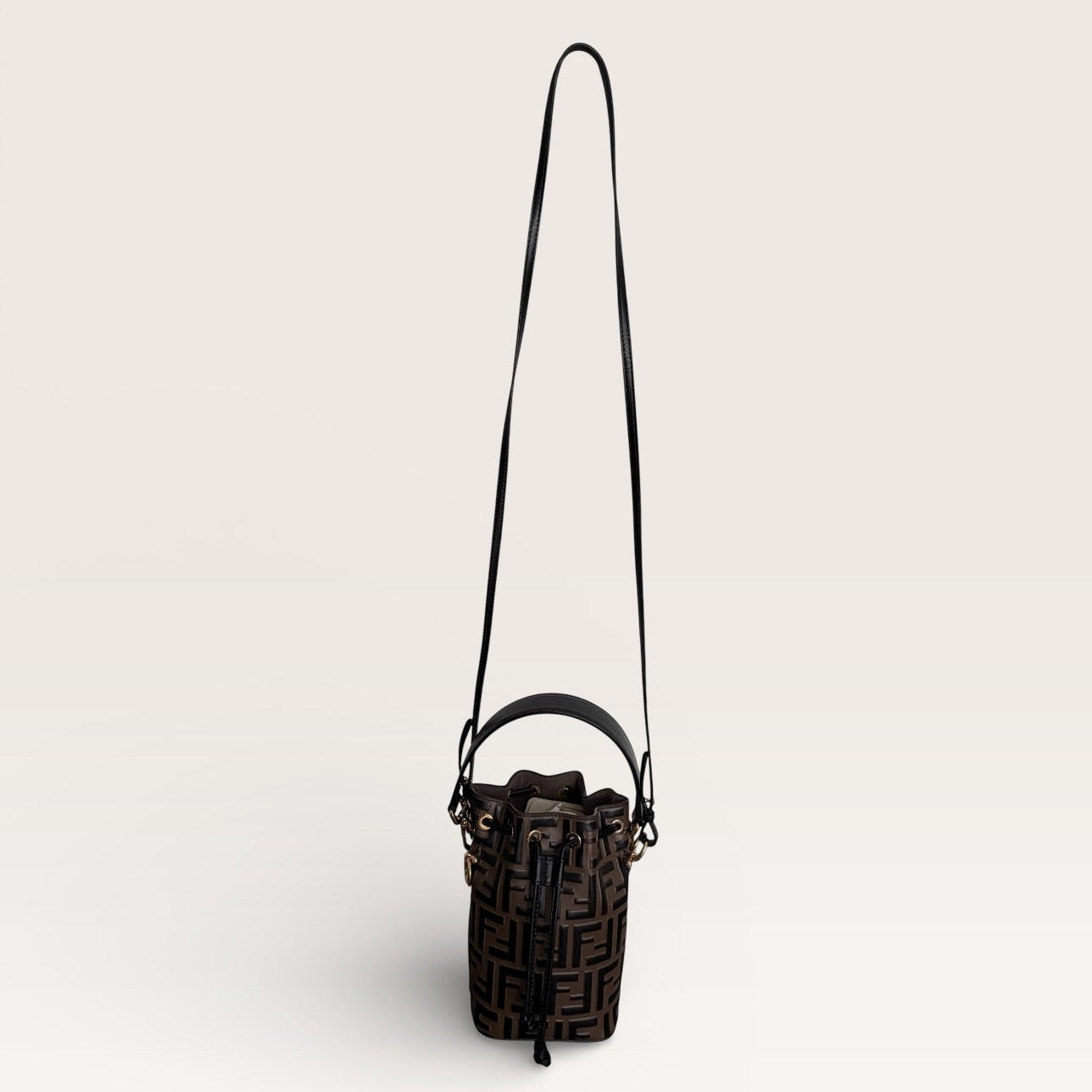 Fendi Mon Tresor Mini Bucket Bag in Brown FF Embossed Leather
