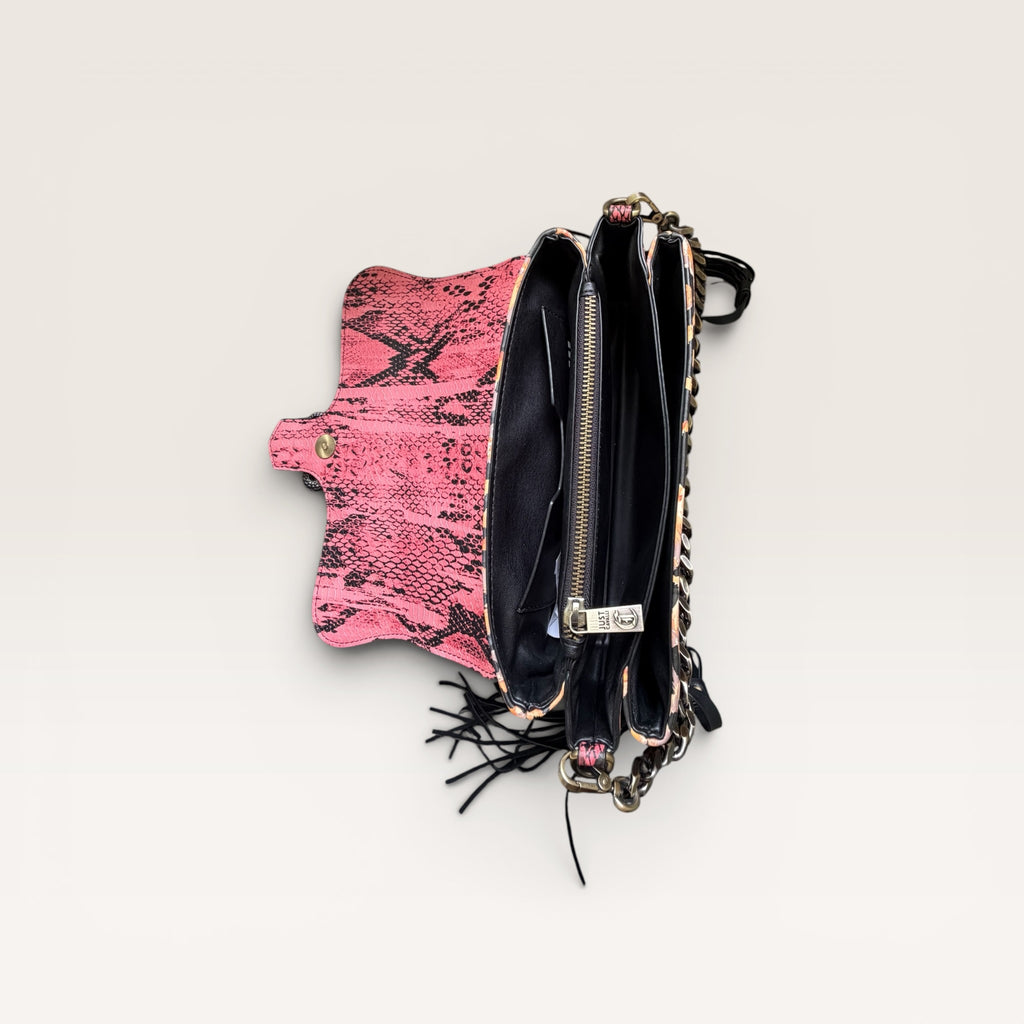 Just Cavalli Pink Python & Leopard Print Chain Shoulder Bag