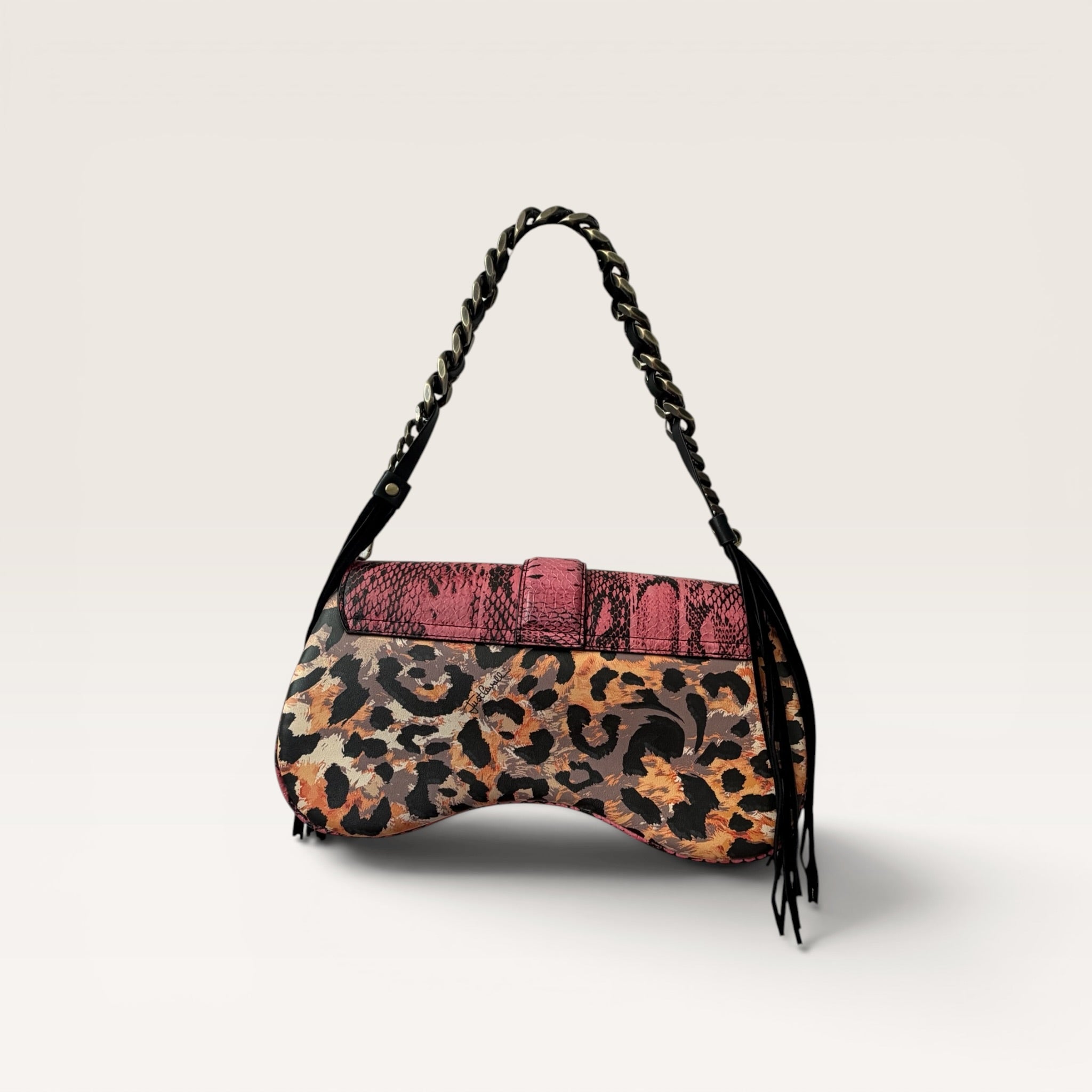 Just Cavalli Pink Python & Leopard Print Chain Shoulder Bag
