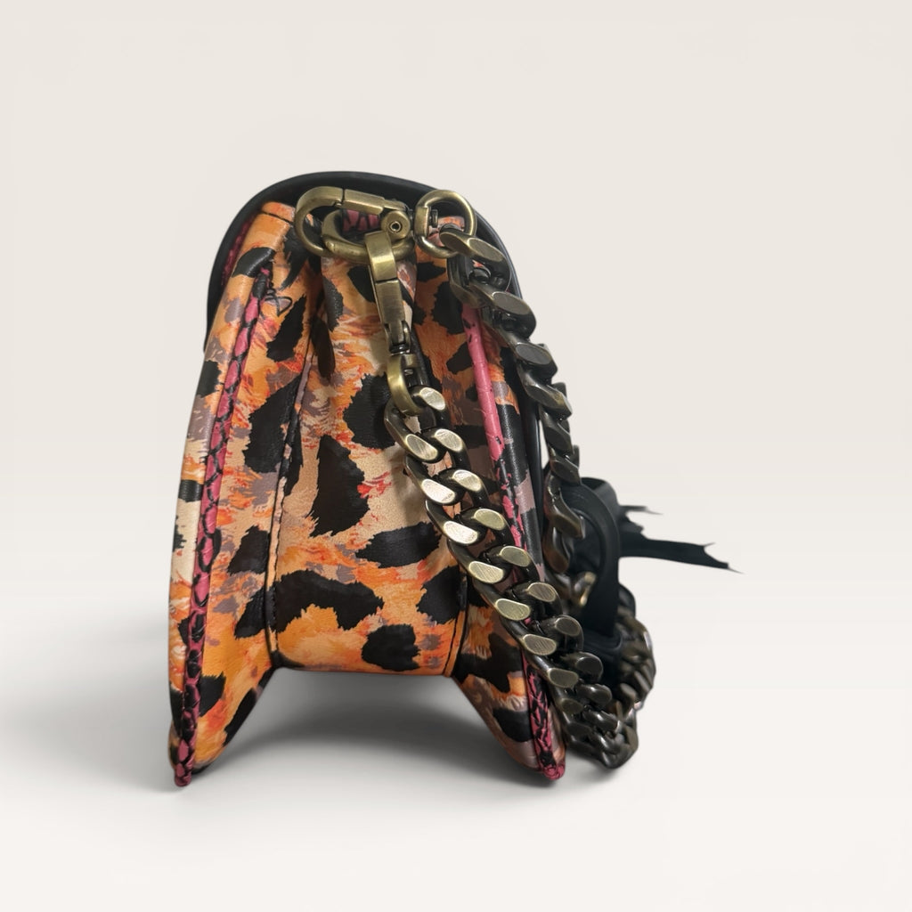 Just Cavalli Pink Python & Leopard Print Chain Shoulder Bag