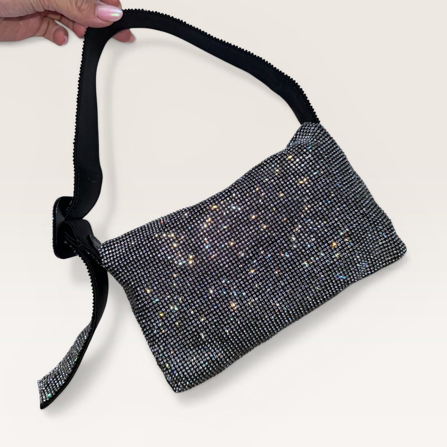 Back view of crystal embellished shoulder bag