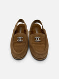 Chanel Camel Suede CC Slingback Mules – Size 37.5