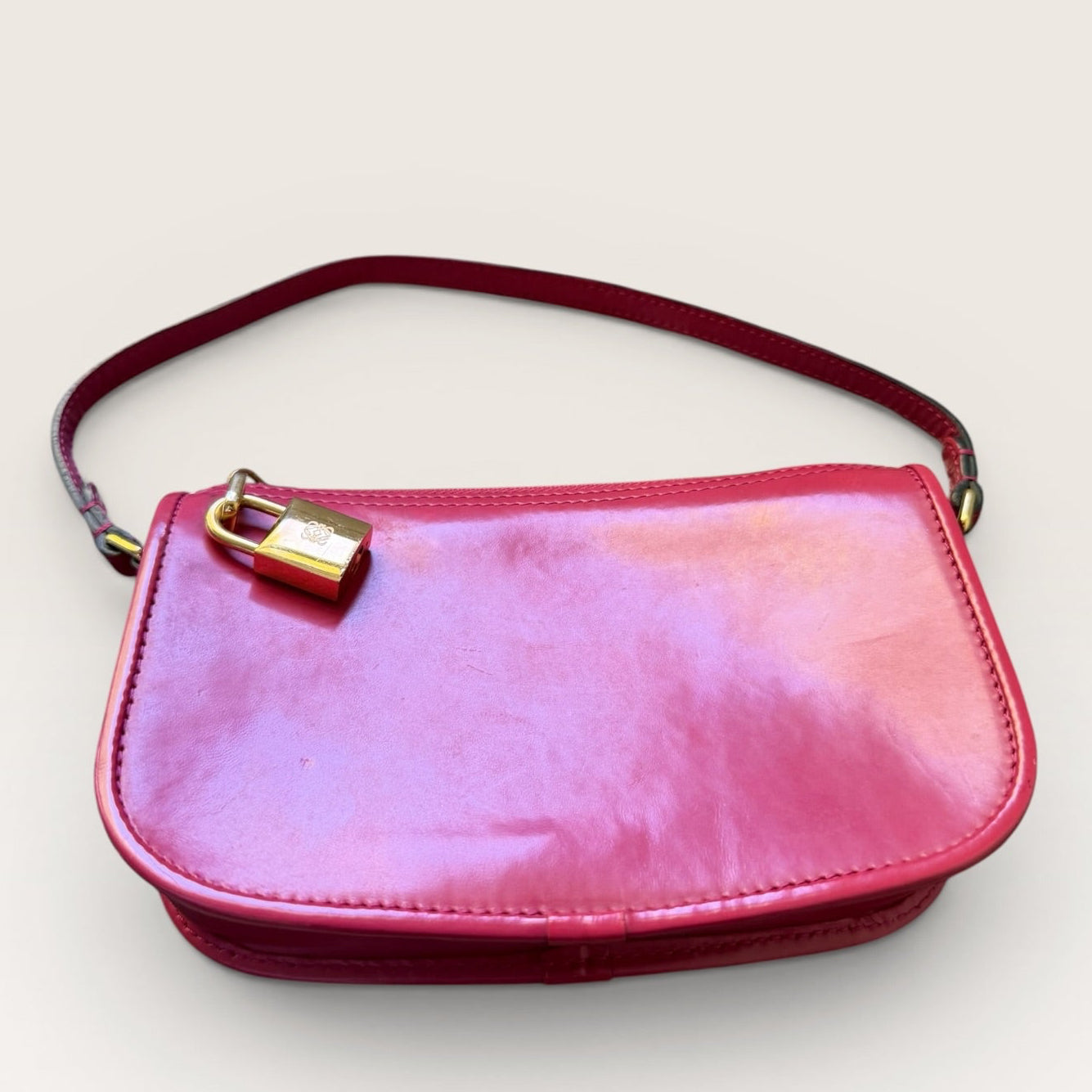 Vintage Loewe Red Patent Leather Padlock Shoulder Bag
