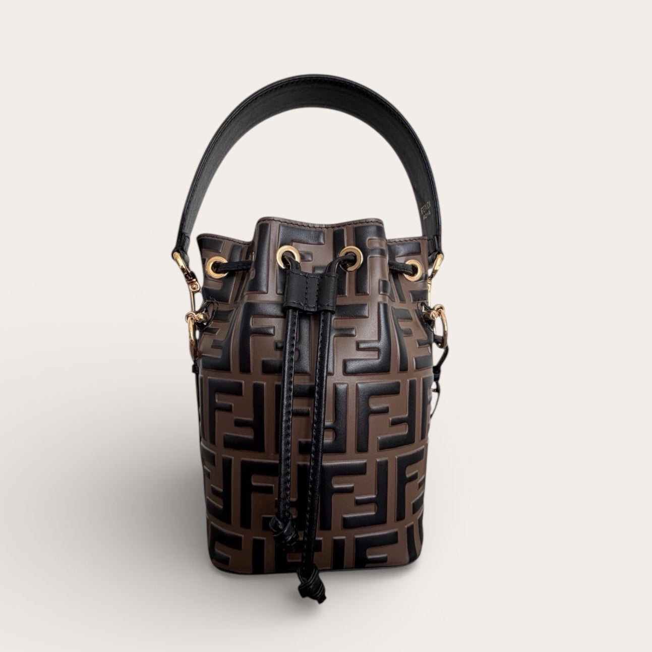 Fendi Mon Tresor Mini Bucket Bag in Brown FF Embossed Leather