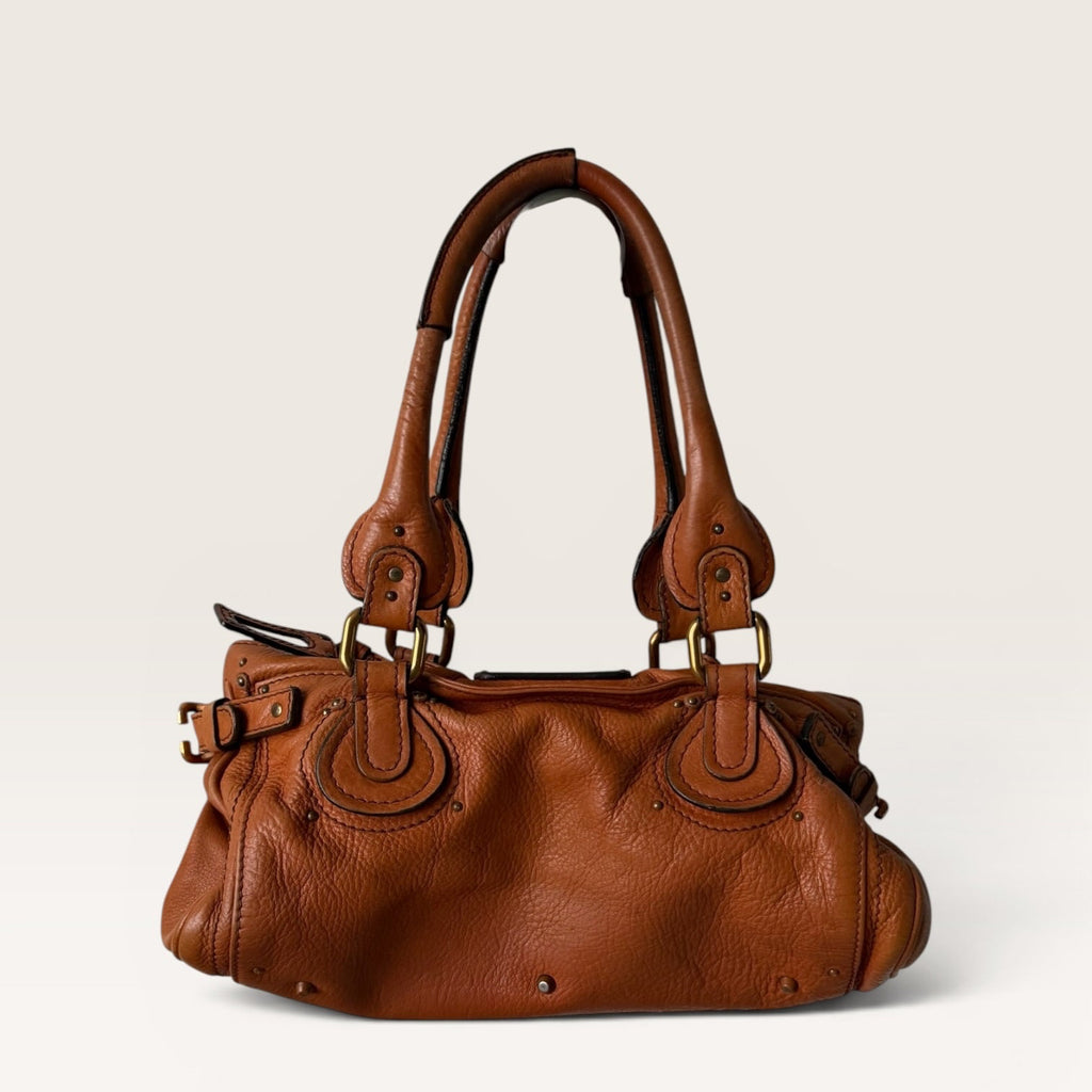 Vintage Chloé Paddington Bag Camel Brown Leather Satchel Gold Lock Y2K