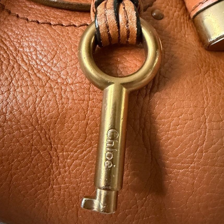 Vintage Chloé Paddington Bag Camel Brown Leather Satchel Gold Lock Y2K