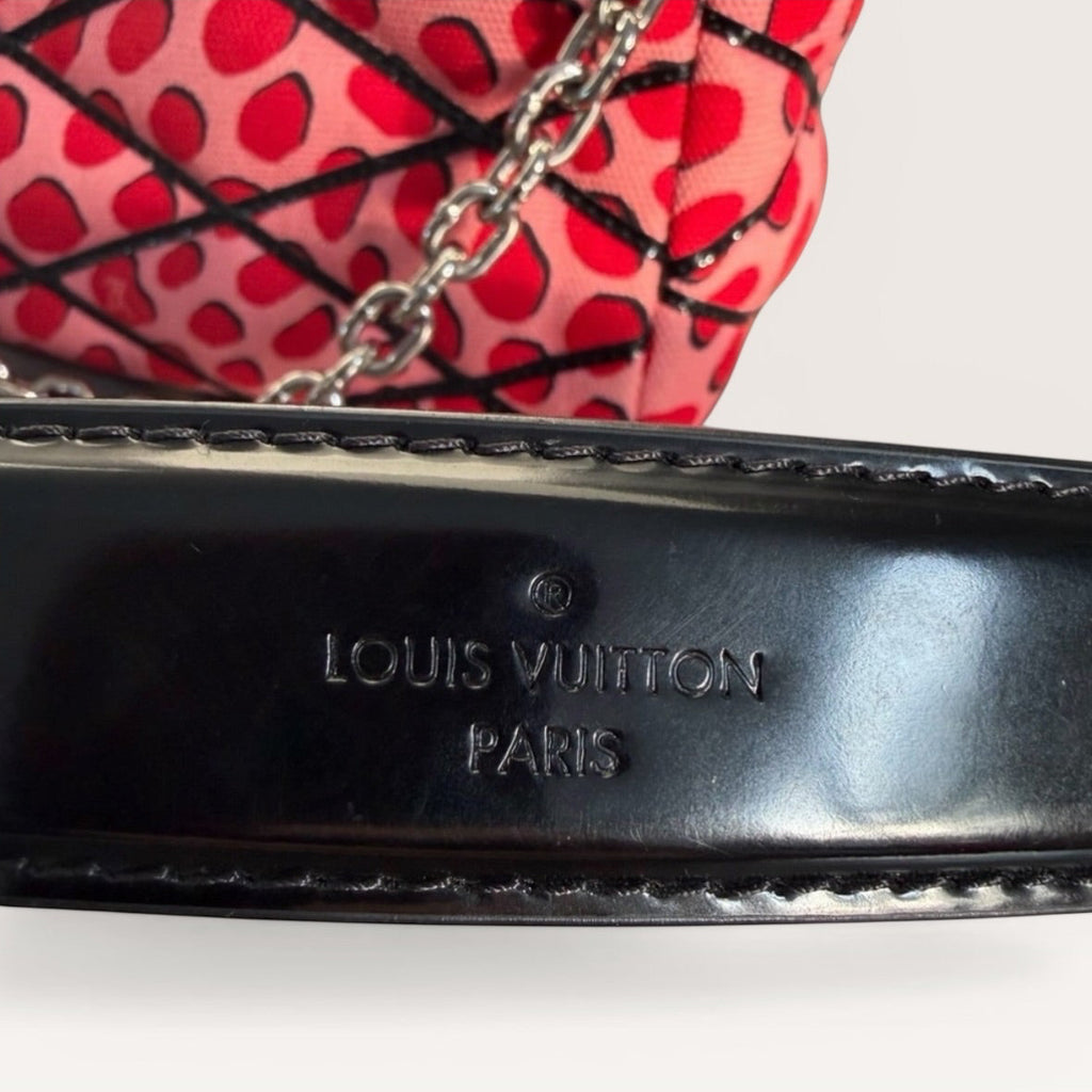 Louis Vuitton LV Twist Jungle Dot Canvas shoulder crossbody bag in pink and red dots strap view