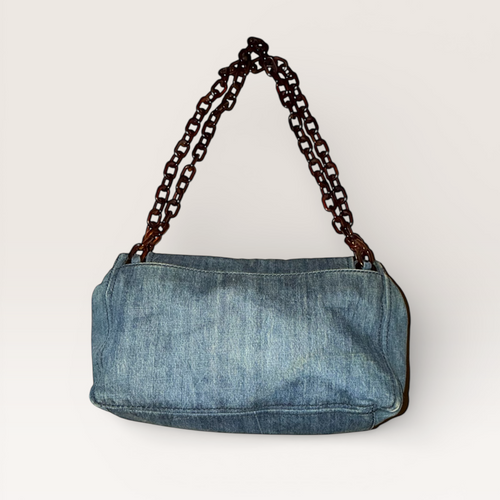 Prada Archive Denim Shoulder Bag Tortoiseshell Chain | Honey Wolf