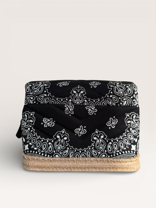 Saint Laurent Bandana Canvas Espadrille YSL Crossbody Bag Black White