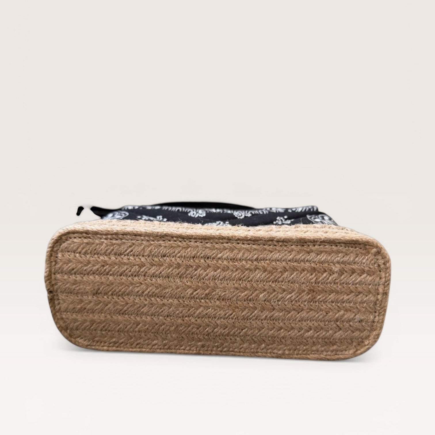 Saint Laurent bandana canvas espadrille crossbody bag in black and white with YSL logo bottom view