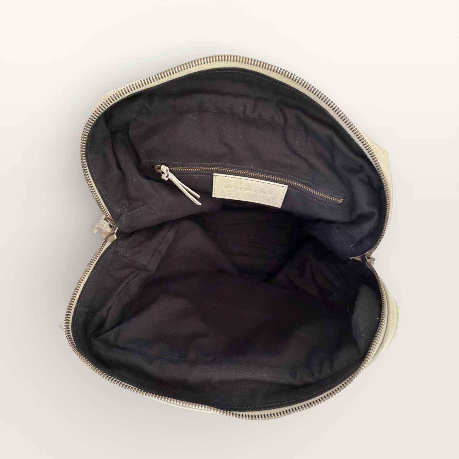 Interior of vintage cream leather Balenciaga handbag