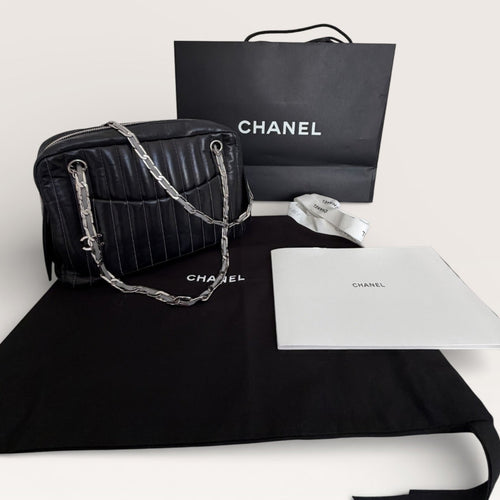 Chanel vintage shoulder bag with dust bag, ribbon, and packaging set