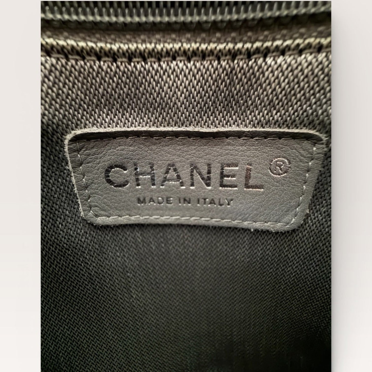 Chanel made in Italy interior logo tag black quilted leather shoulder bag vintage