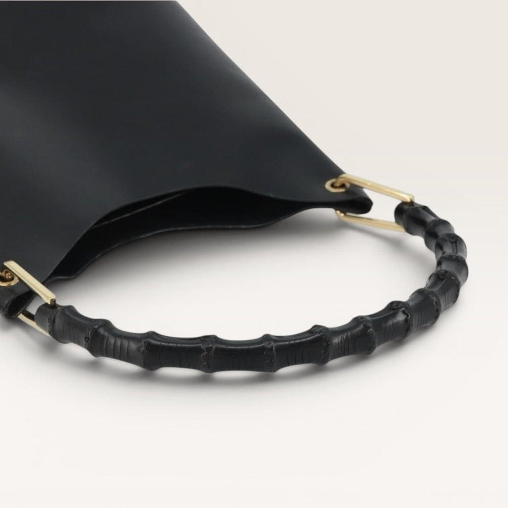 Gucci Bamboo Handle Black Leather Structured Tote