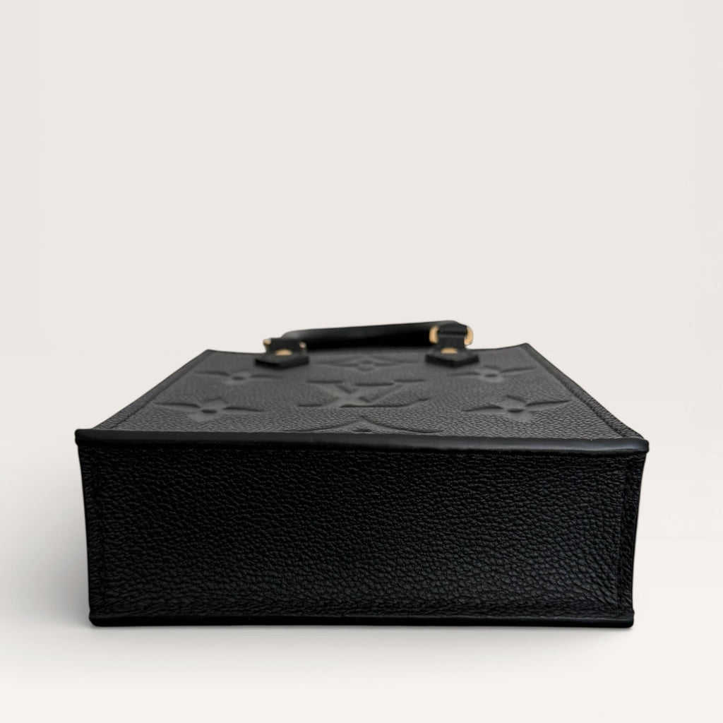Louis Vuitton petit sac plat black empreinte mini tote bottom view 