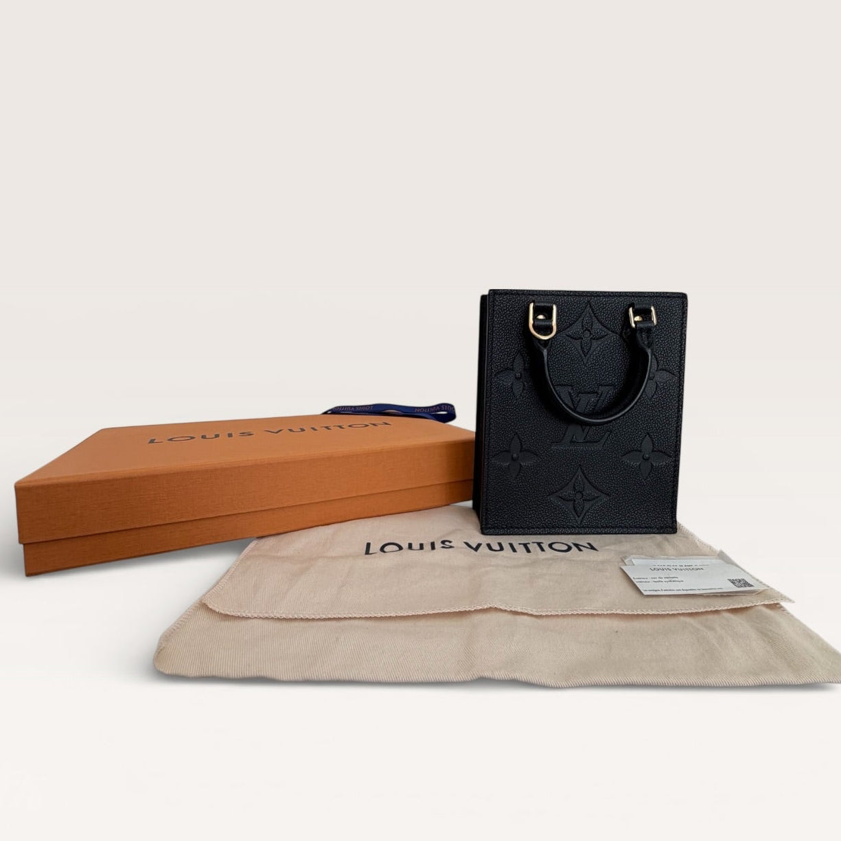 Louis Vuitton petit sac plat black empreinte mini tote full set box dust bag and ribbon 