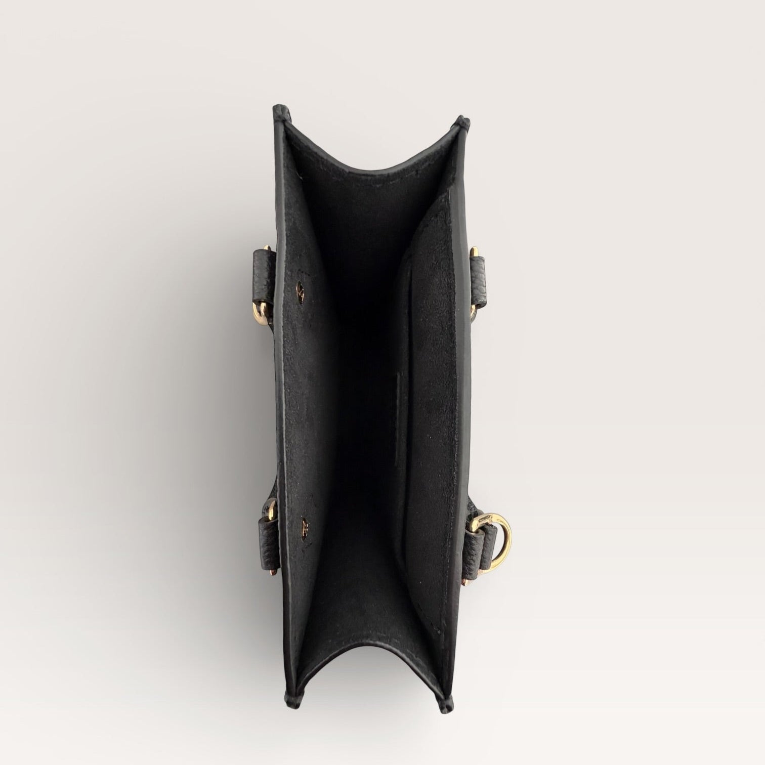 Louis Vuitton petit sac plat black empreinte mini tote top view of interior